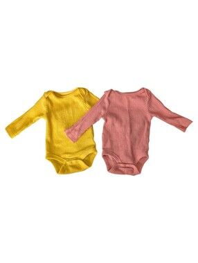 cloud island Ribbed Long-Sleeve One-Piece Bodysuits in Yellow & Pink